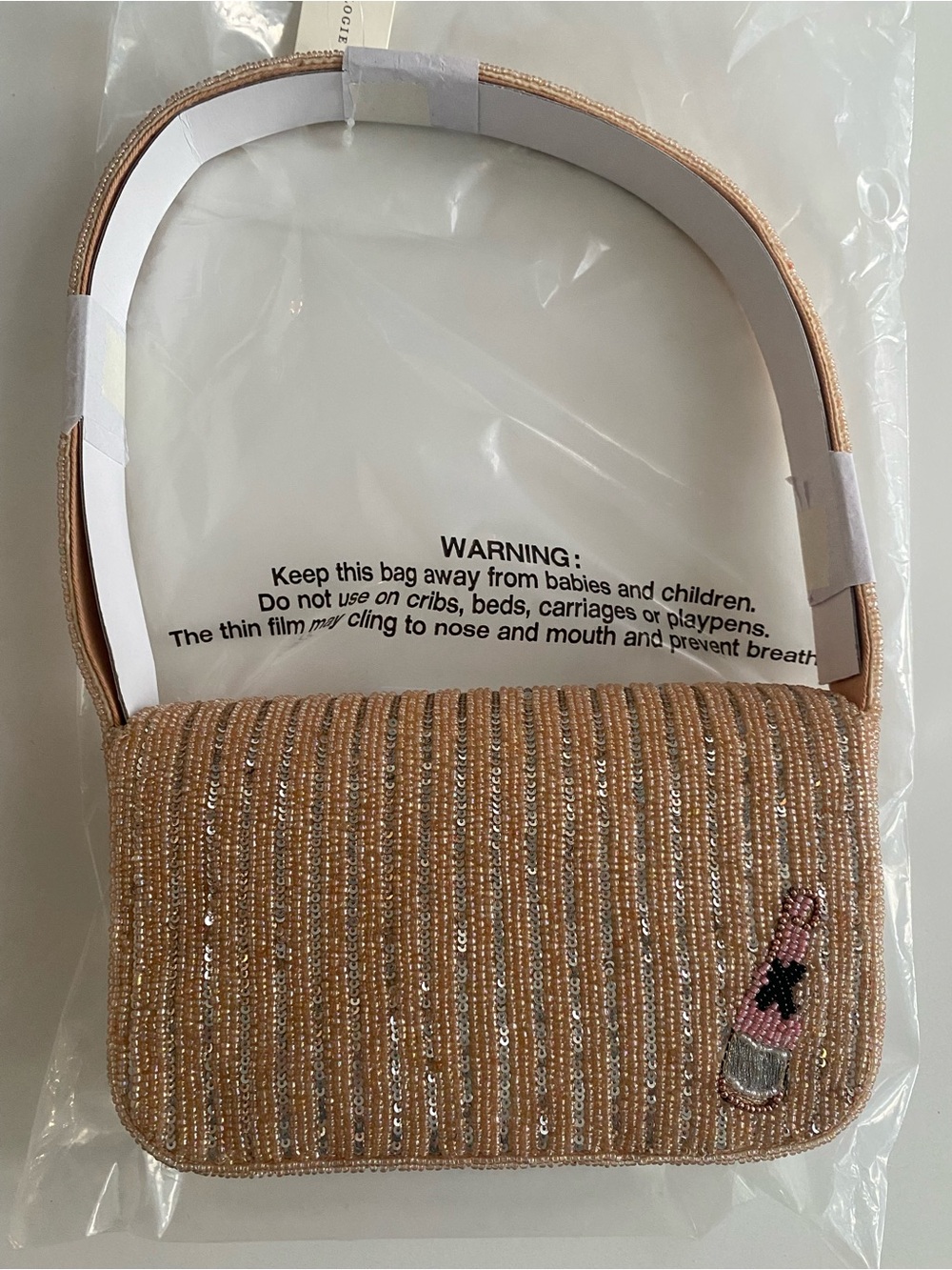 Anthropologie Fiona Beaded Champagne Bottle Bag - Peach Pink - Picture 2 of 3